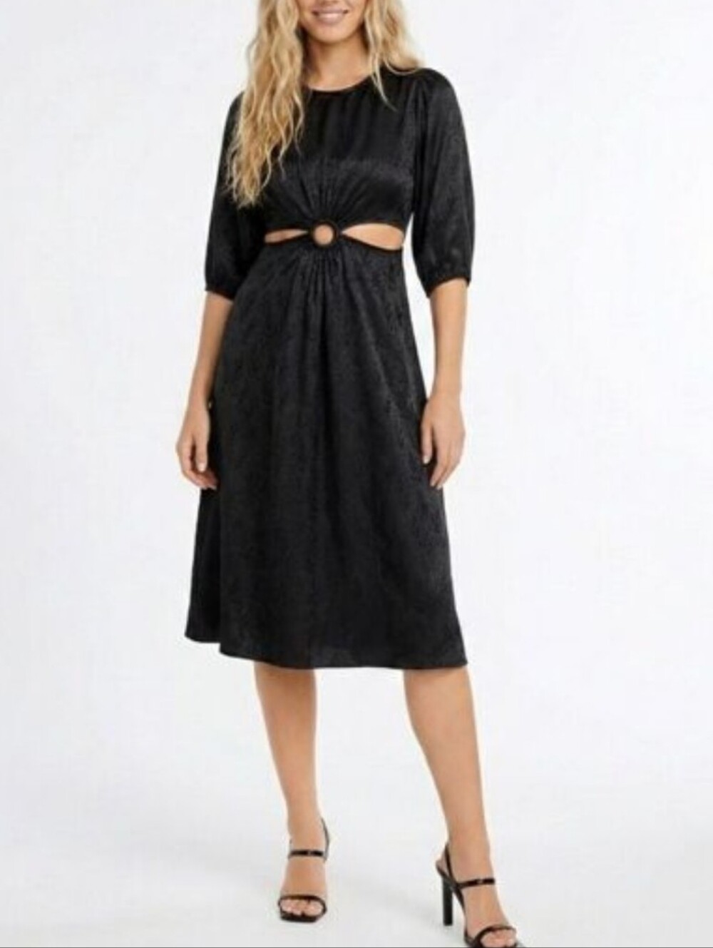 Aqua Black Midi Dress with Front Cutout and Ring Detail